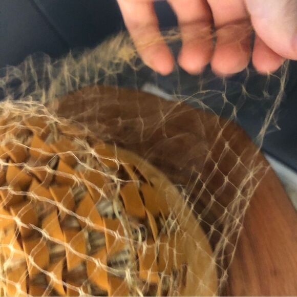 Vintage Mustard Yellow Velvet bucket Style Hat with Netting - Picture 7 of 12